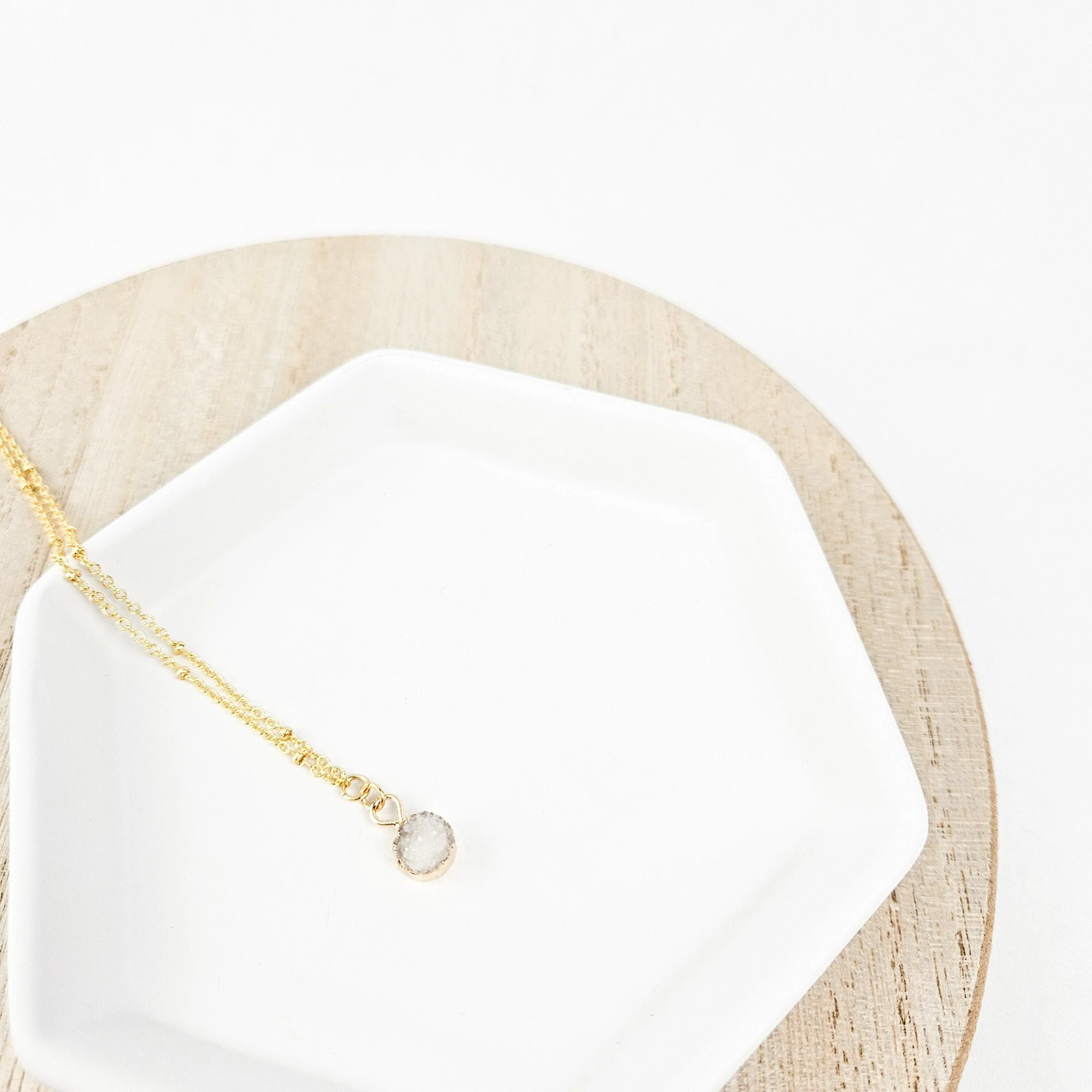 Delicate Clear Quartz Druzy Necklace