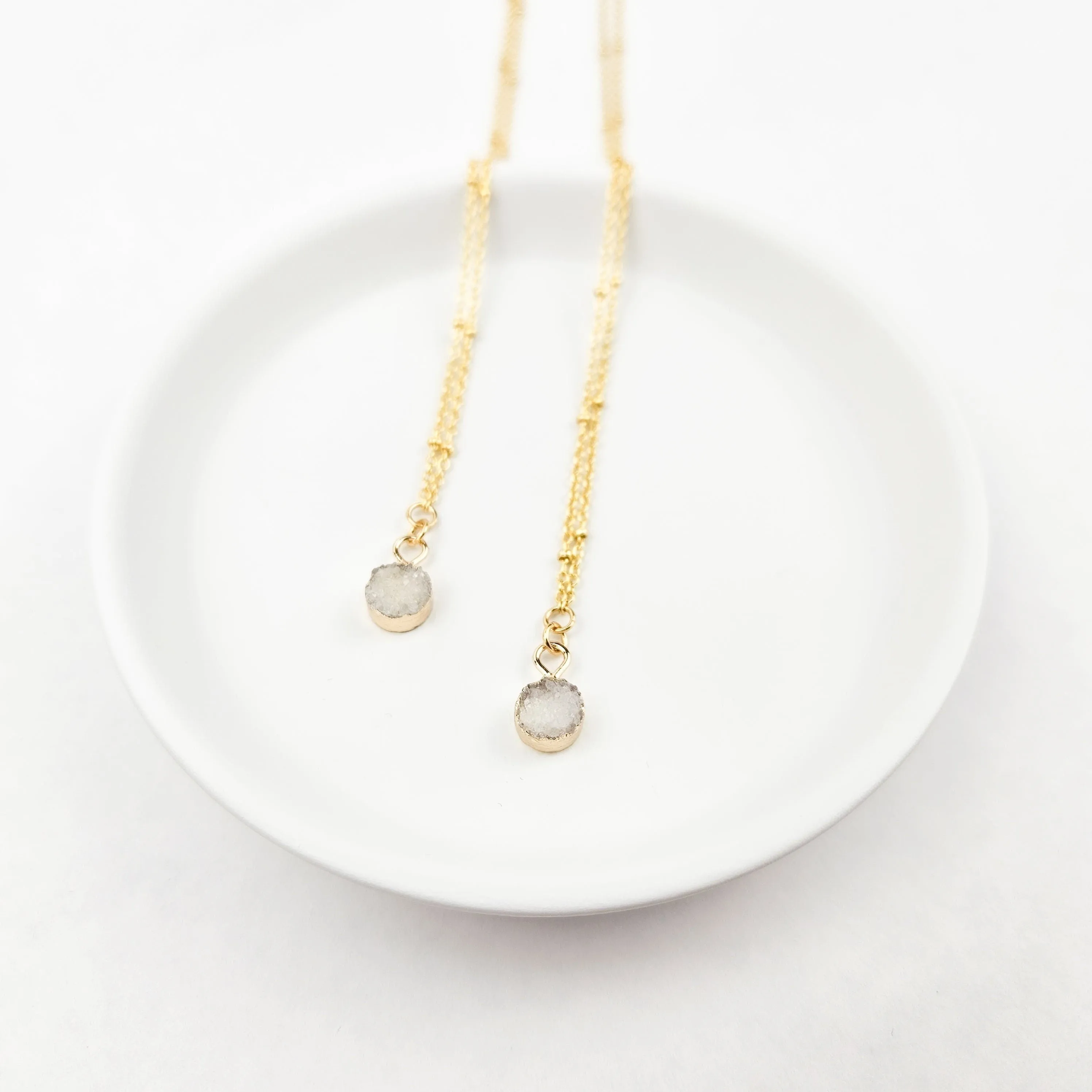 Delicate Clear Quartz Druzy Necklace