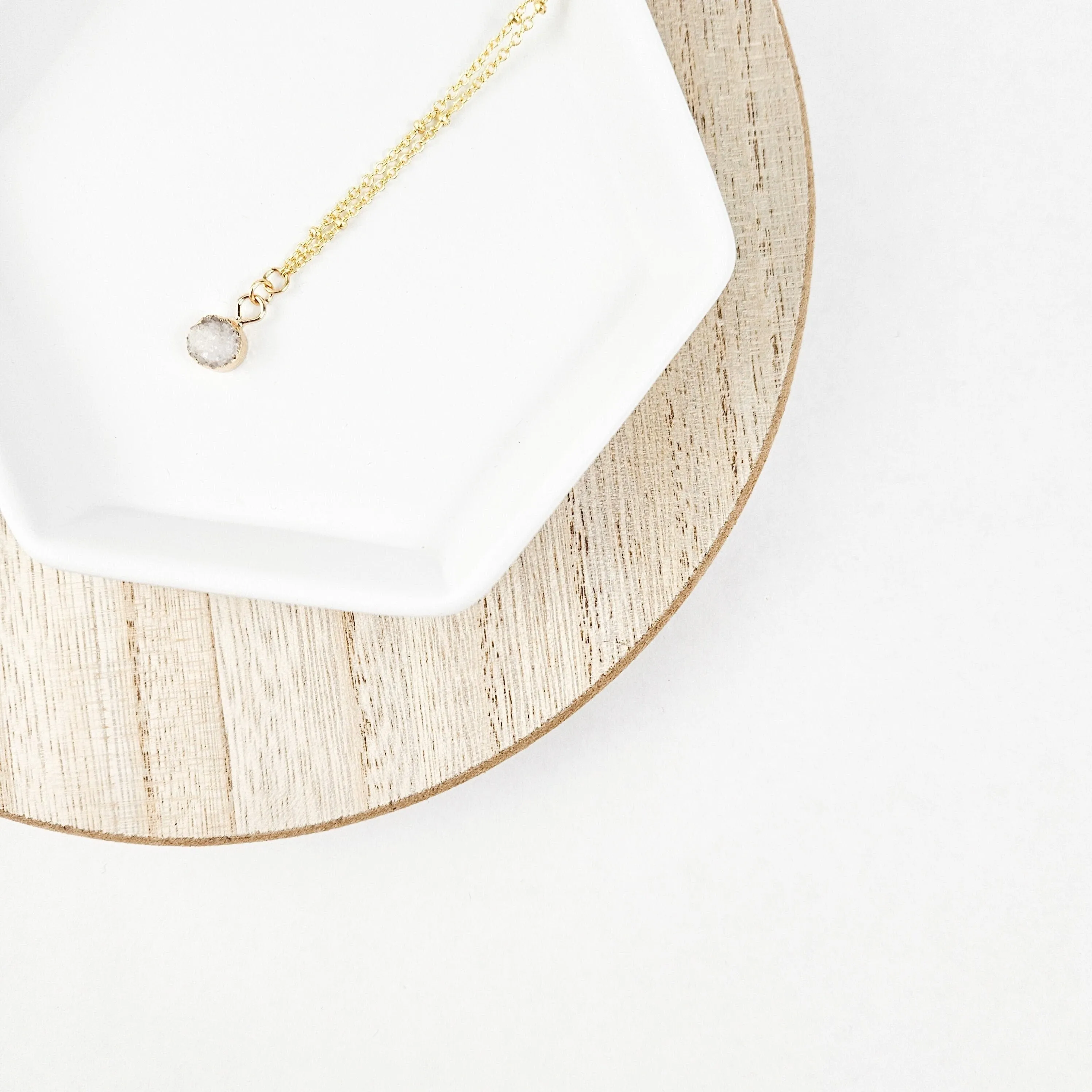 Delicate Clear Quartz Druzy Necklace