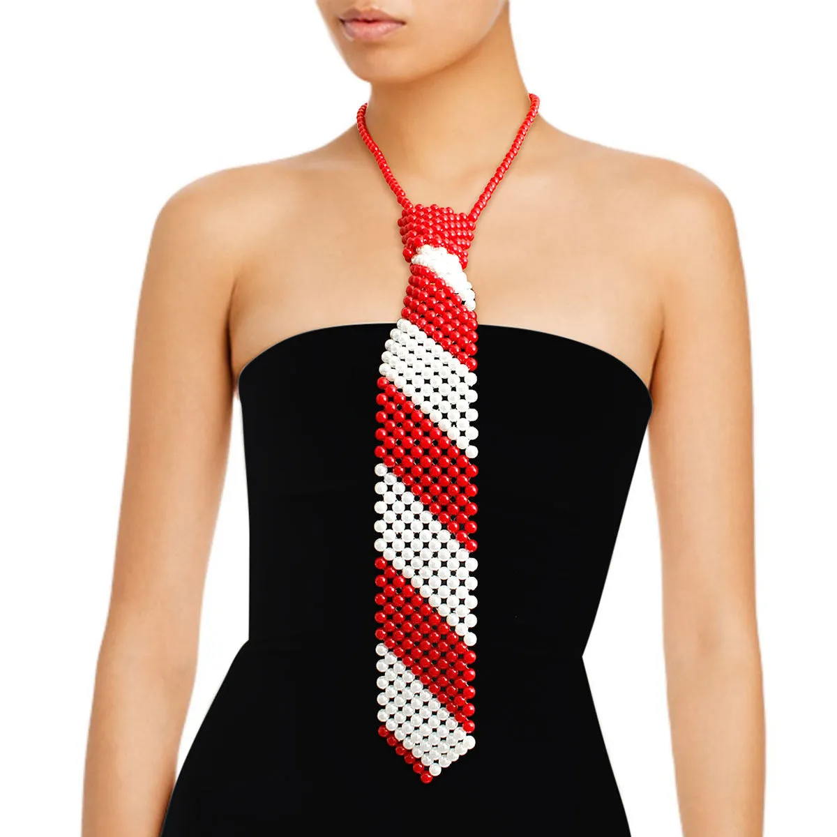 Delta Sigma Theta Inspired Red White Pearl Stripe Tie Choker