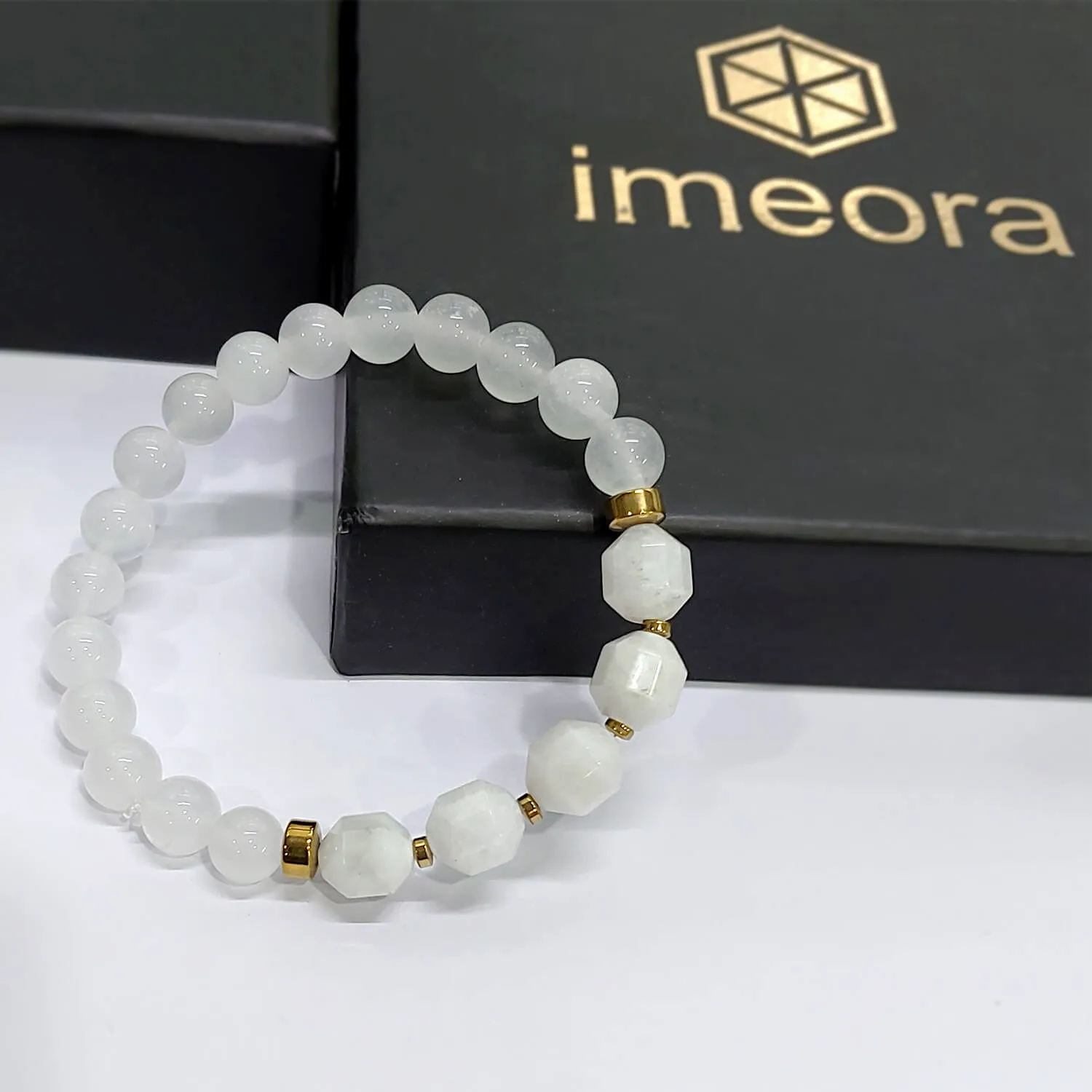 Diamond Cut Clear Quartz With Golden Hematite Natural Stone Bracelet