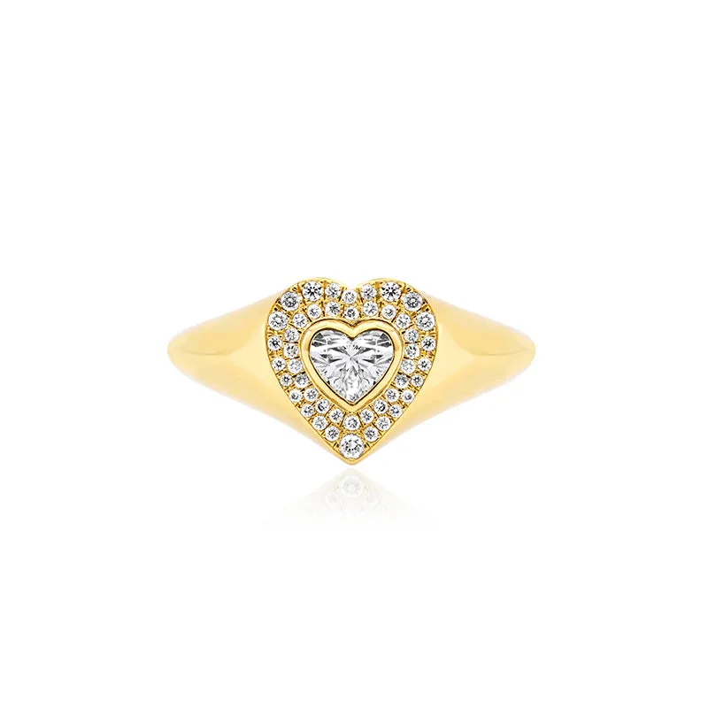 Diamond Heart Signet Ring with Heart-Cut Diamond