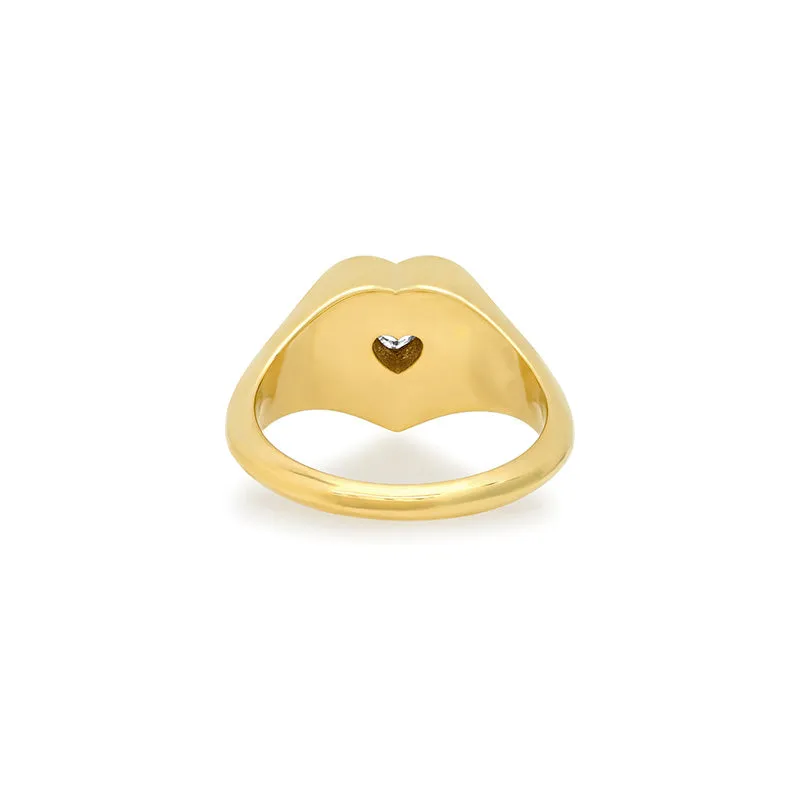 Diamond Heart Signet Ring with Heart-Cut Diamond