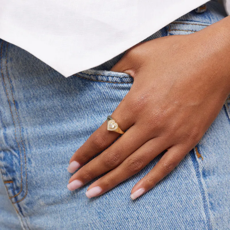 Diamond Heart Signet Ring with Heart-Cut Diamond