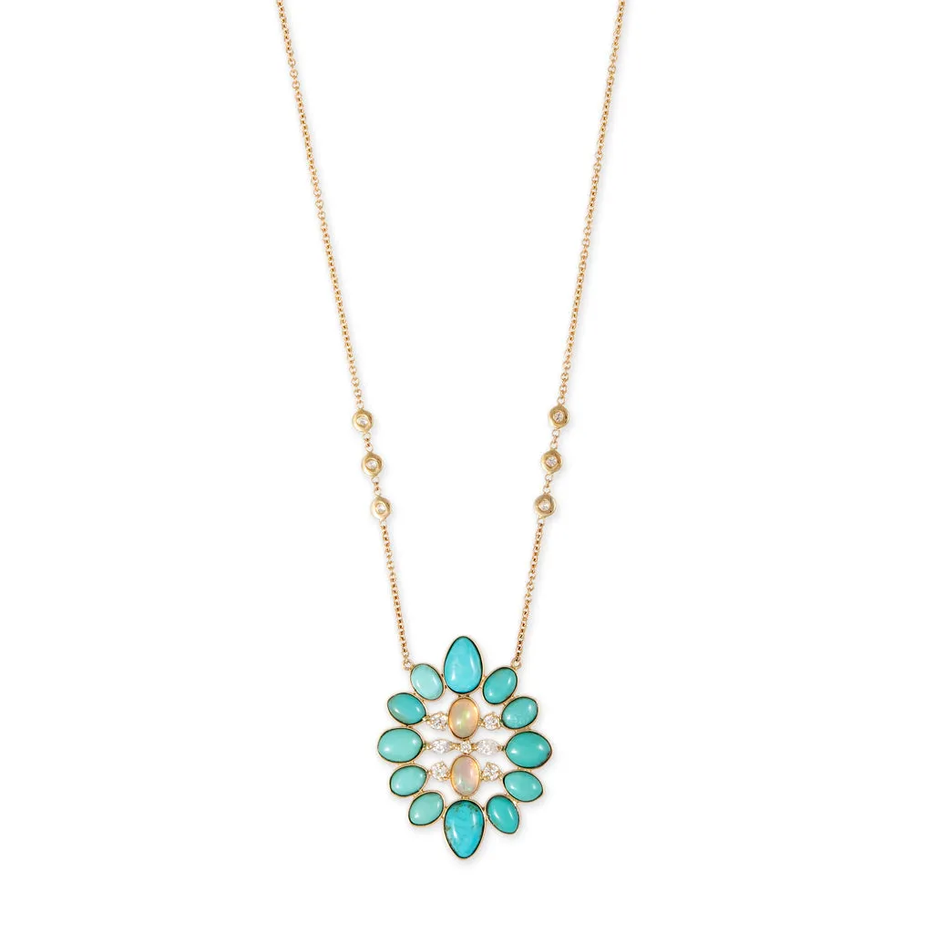 DIAMOND   TURQUOISE OPAL BLOSSOM NECKLACE