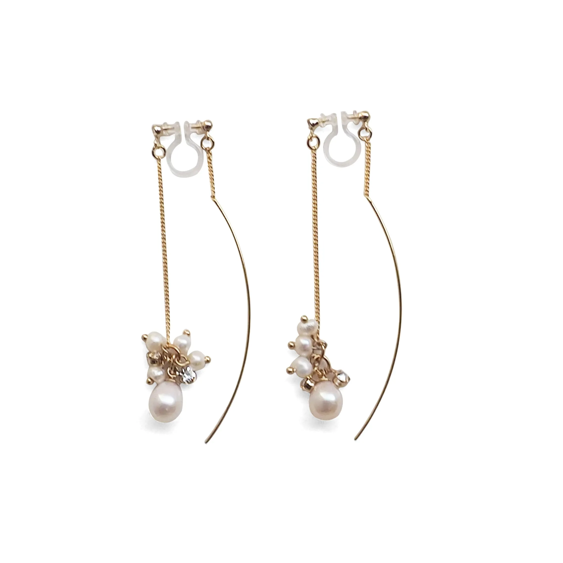 Double Sided White Freshwater Pearl Invisible Clip On Earrings (Gold tone)