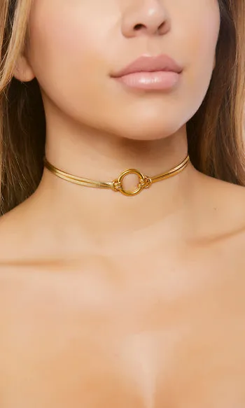 Double Strap Metal Ring Choker