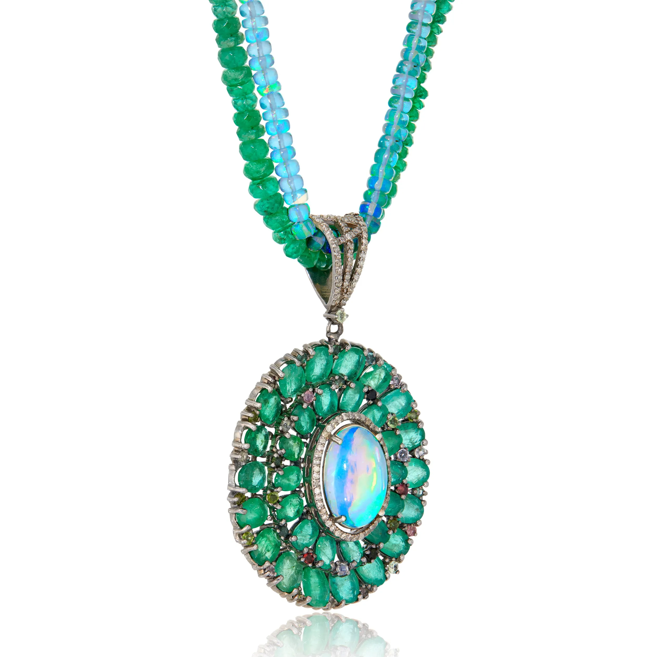 Durgavati Emerald and Opal Necklace