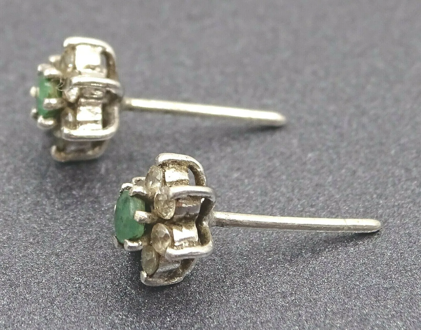 Emerald & Cubic Zirconia Sterling Silver Stud Earrings