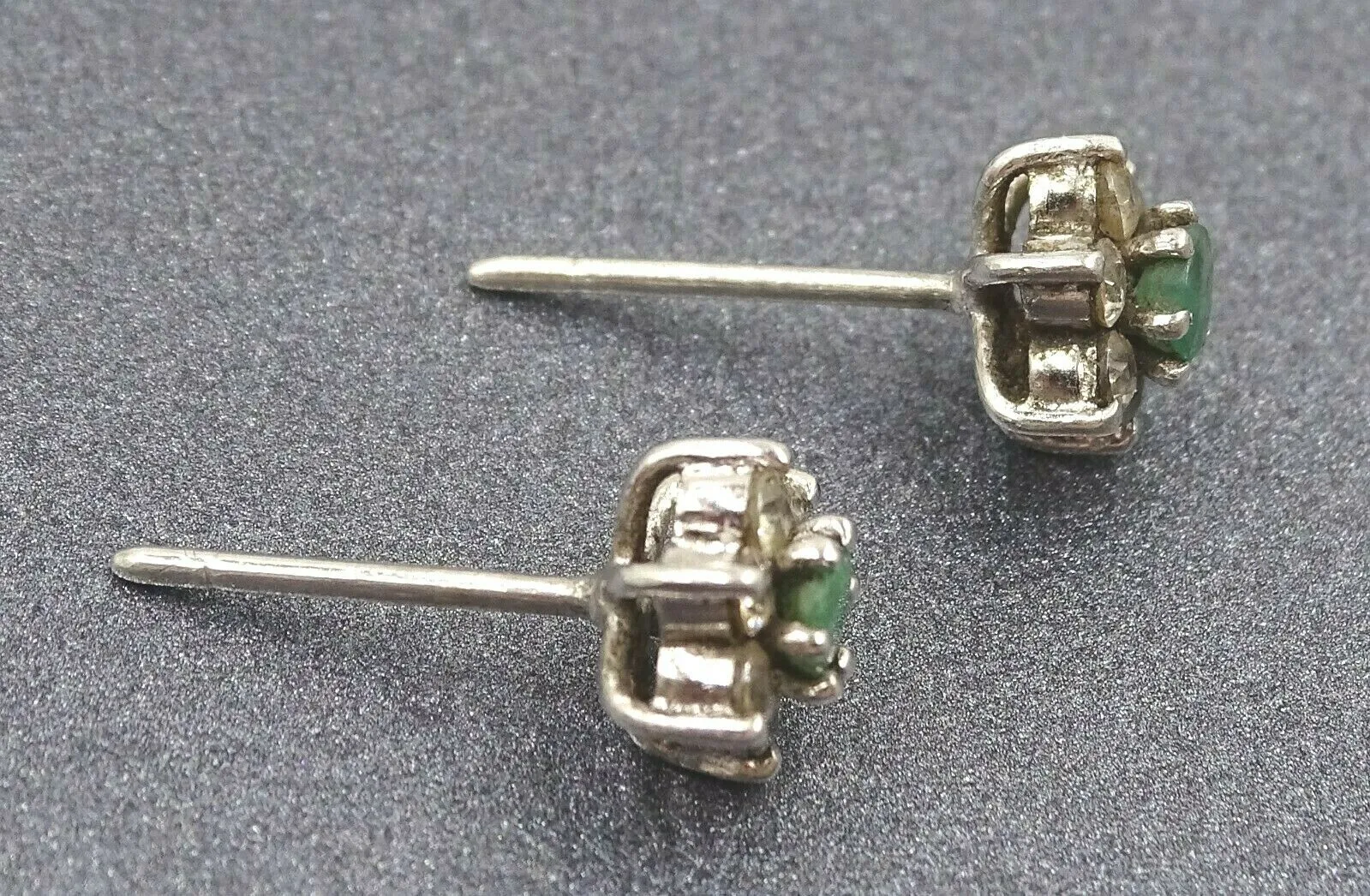 Emerald & Cubic Zirconia Sterling Silver Stud Earrings