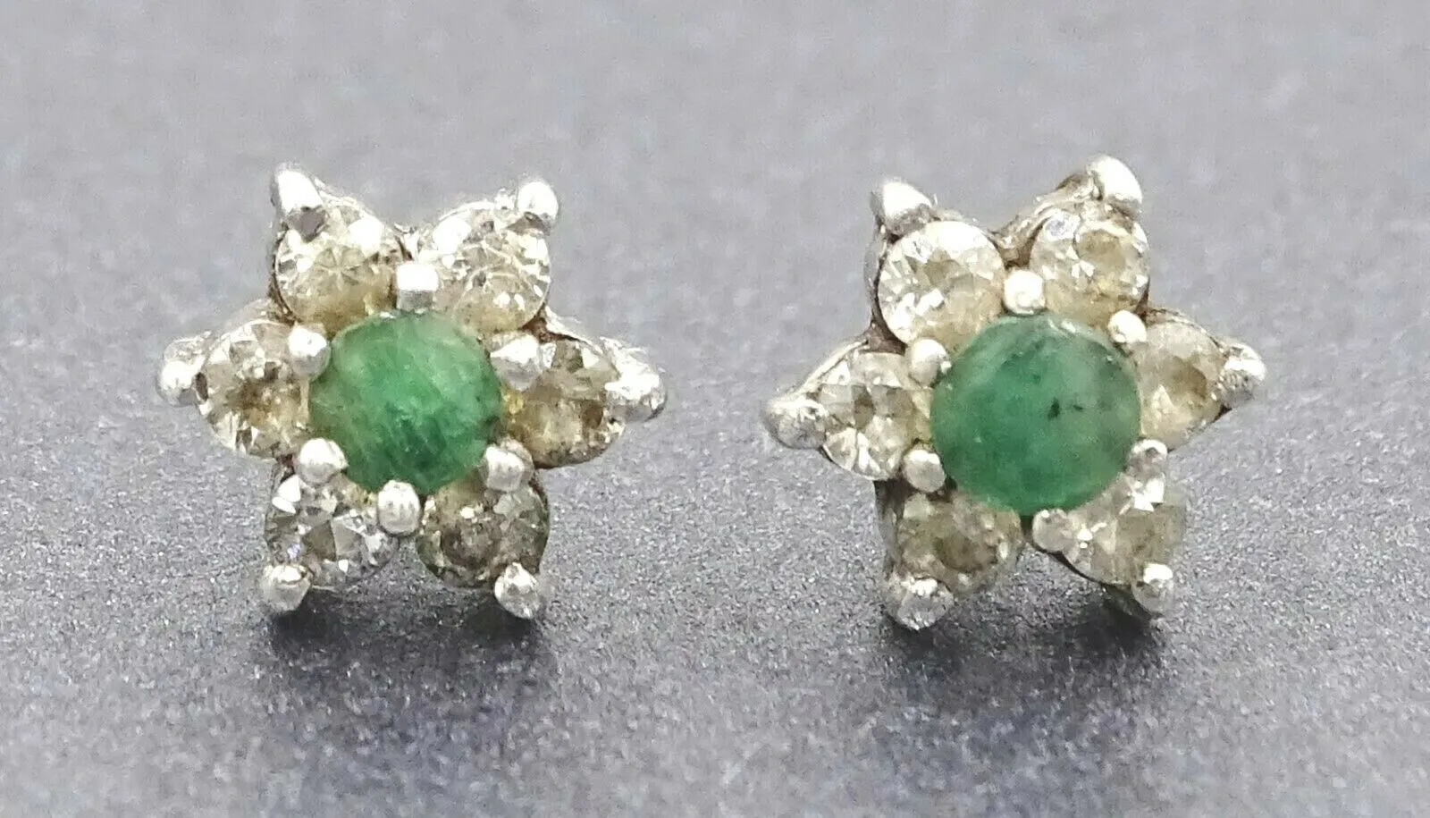 Emerald & Cubic Zirconia Sterling Silver Stud Earrings