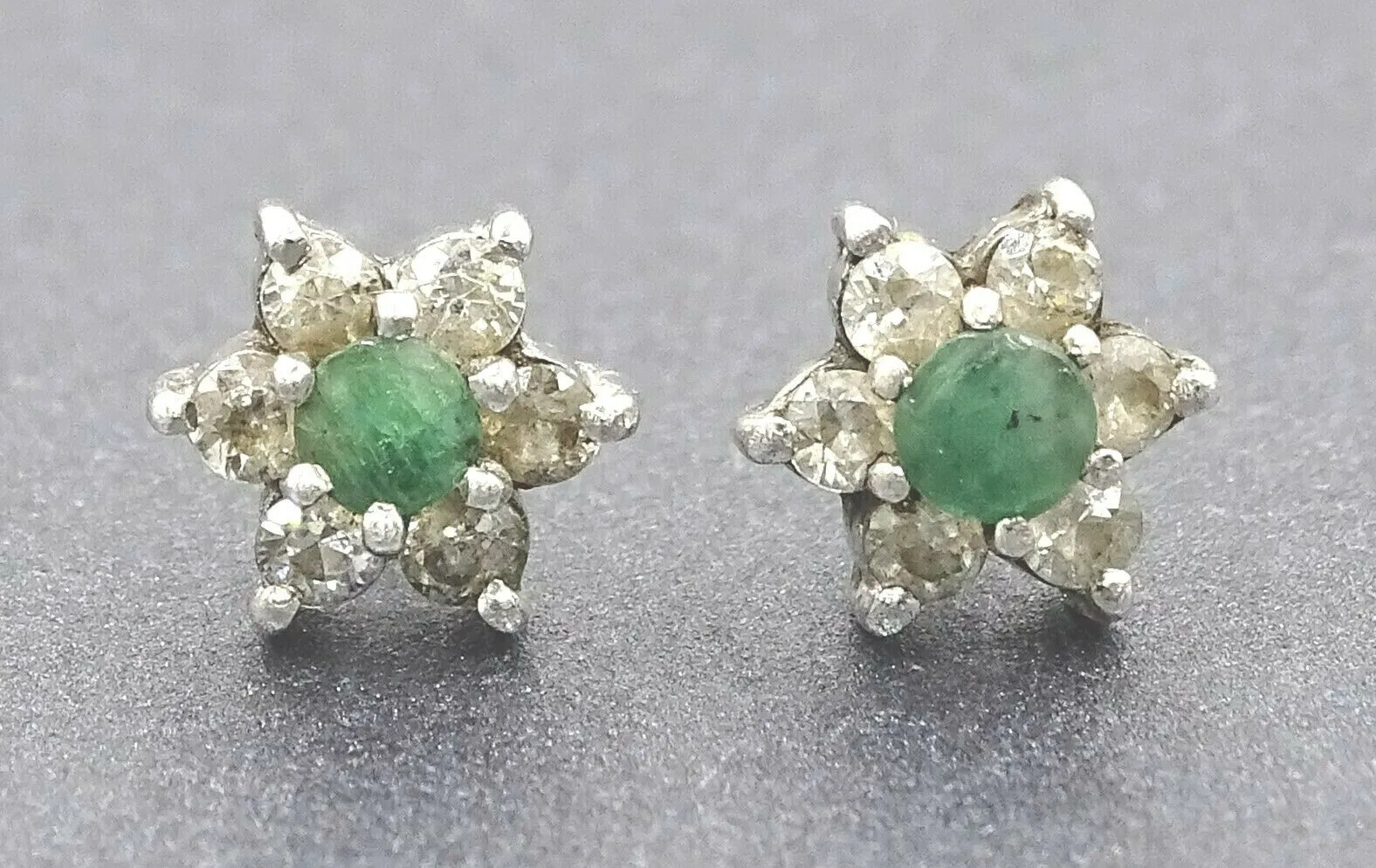 Emerald & Cubic Zirconia Sterling Silver Stud Earrings