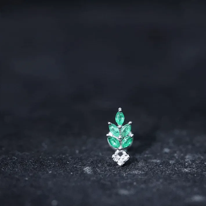 Emerald and Diamond Leaf Cartilage Earring