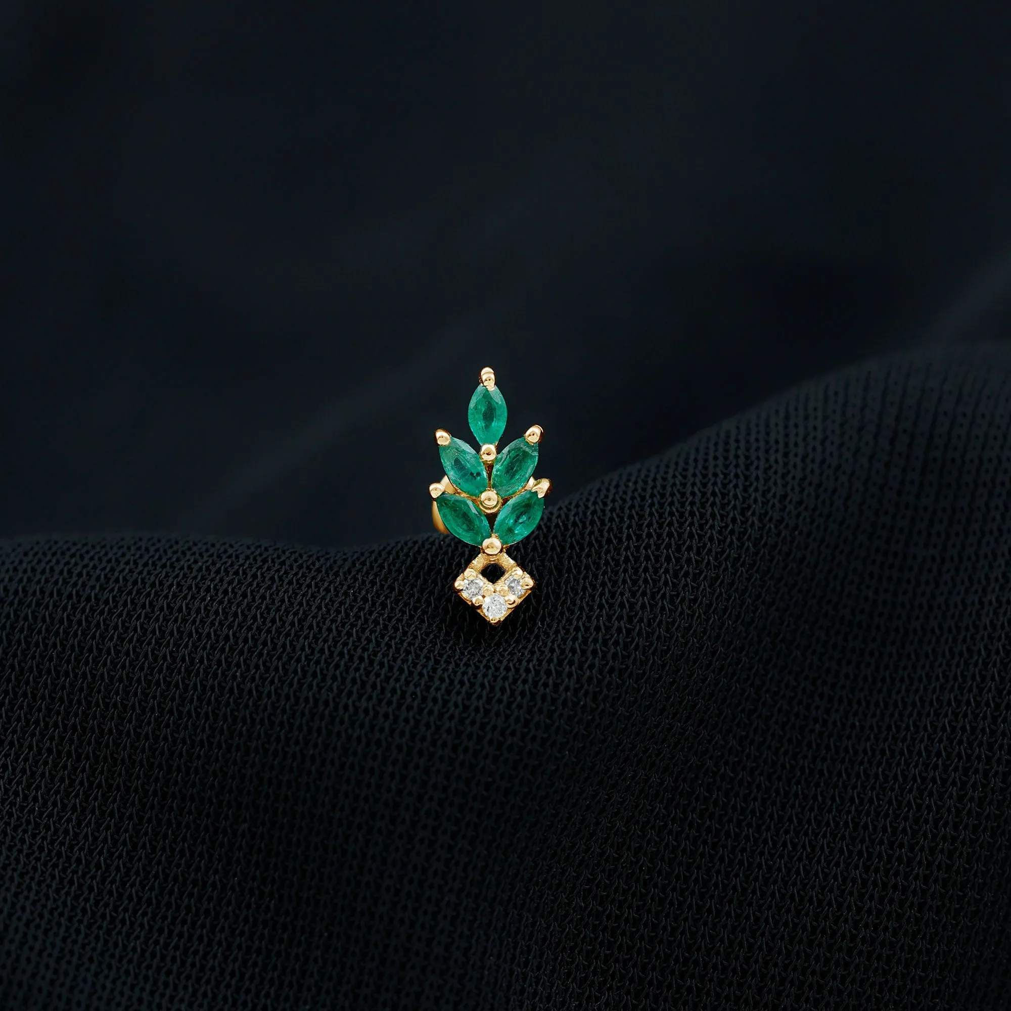 Emerald and Diamond Leaf Cartilage Earring