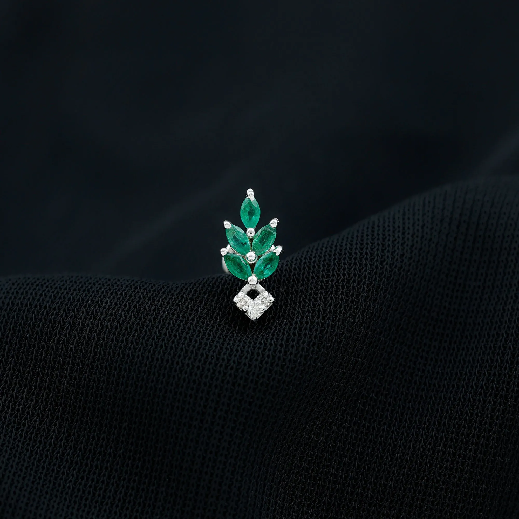 Emerald and Diamond Leaf Cartilage Earring