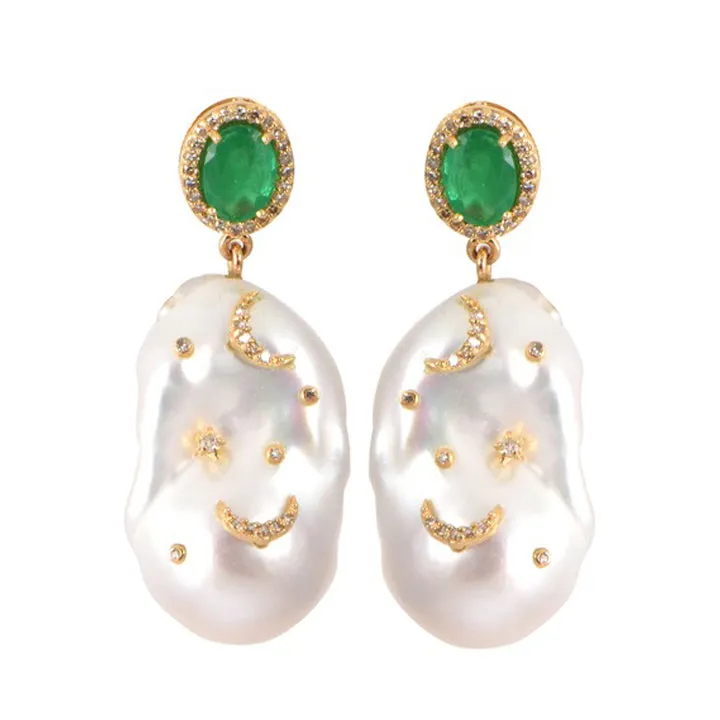 Emerald Carved Baroque Earrings