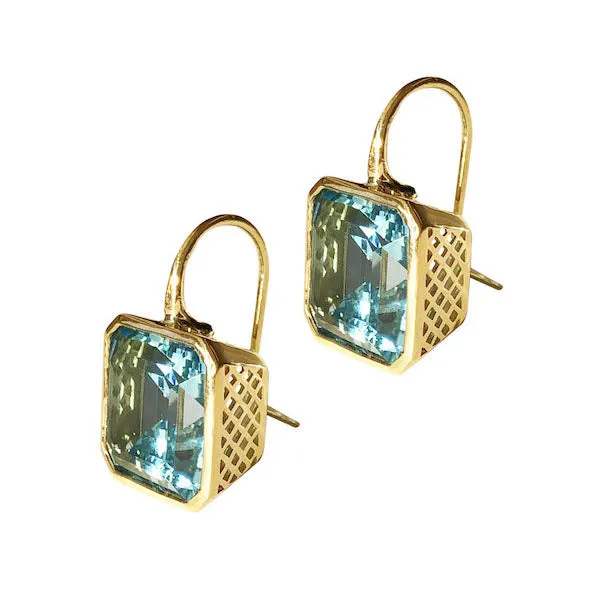 Emerald Cut Blue Topaz Earrings