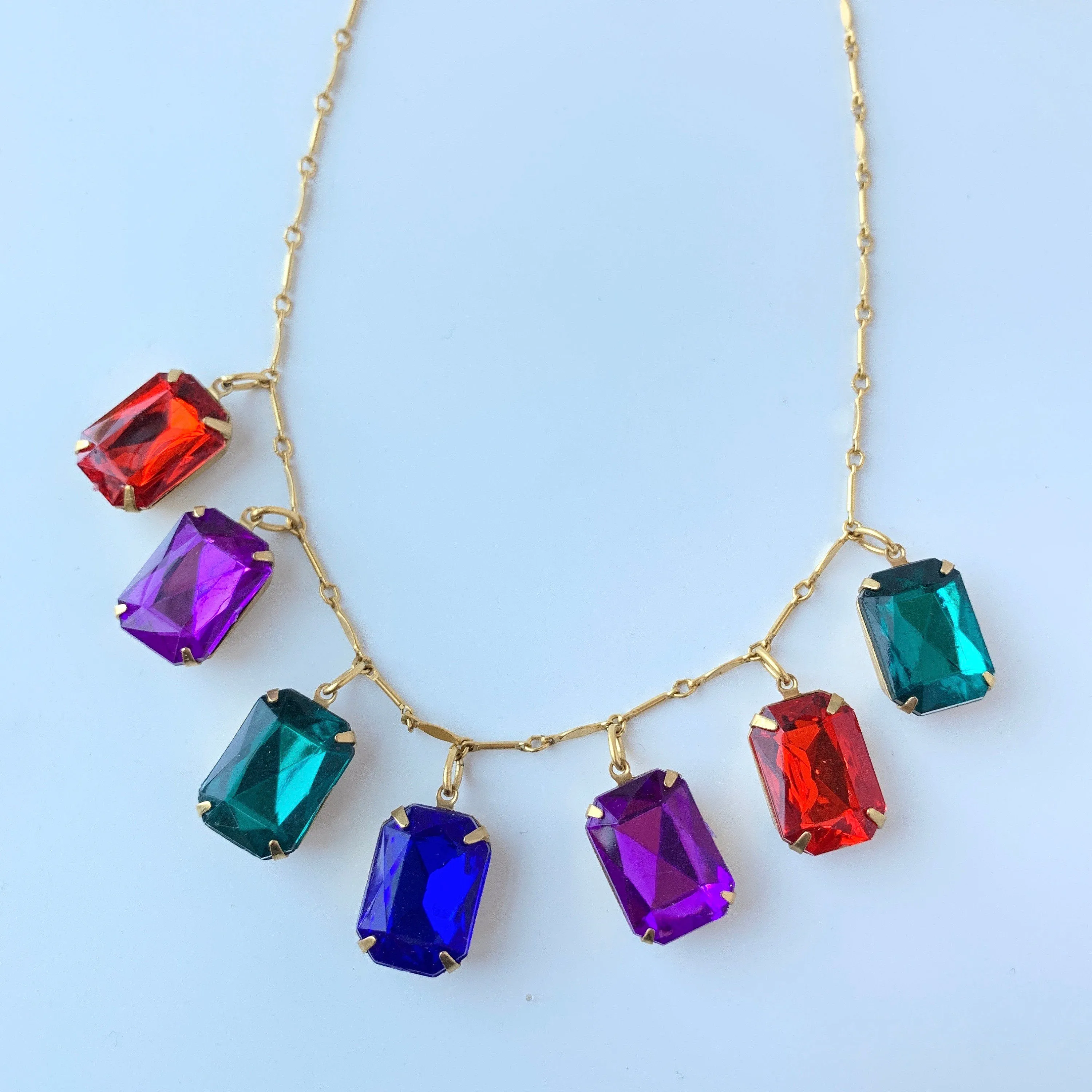 Emerald Cut Rhinestone Charm Statement Necklace