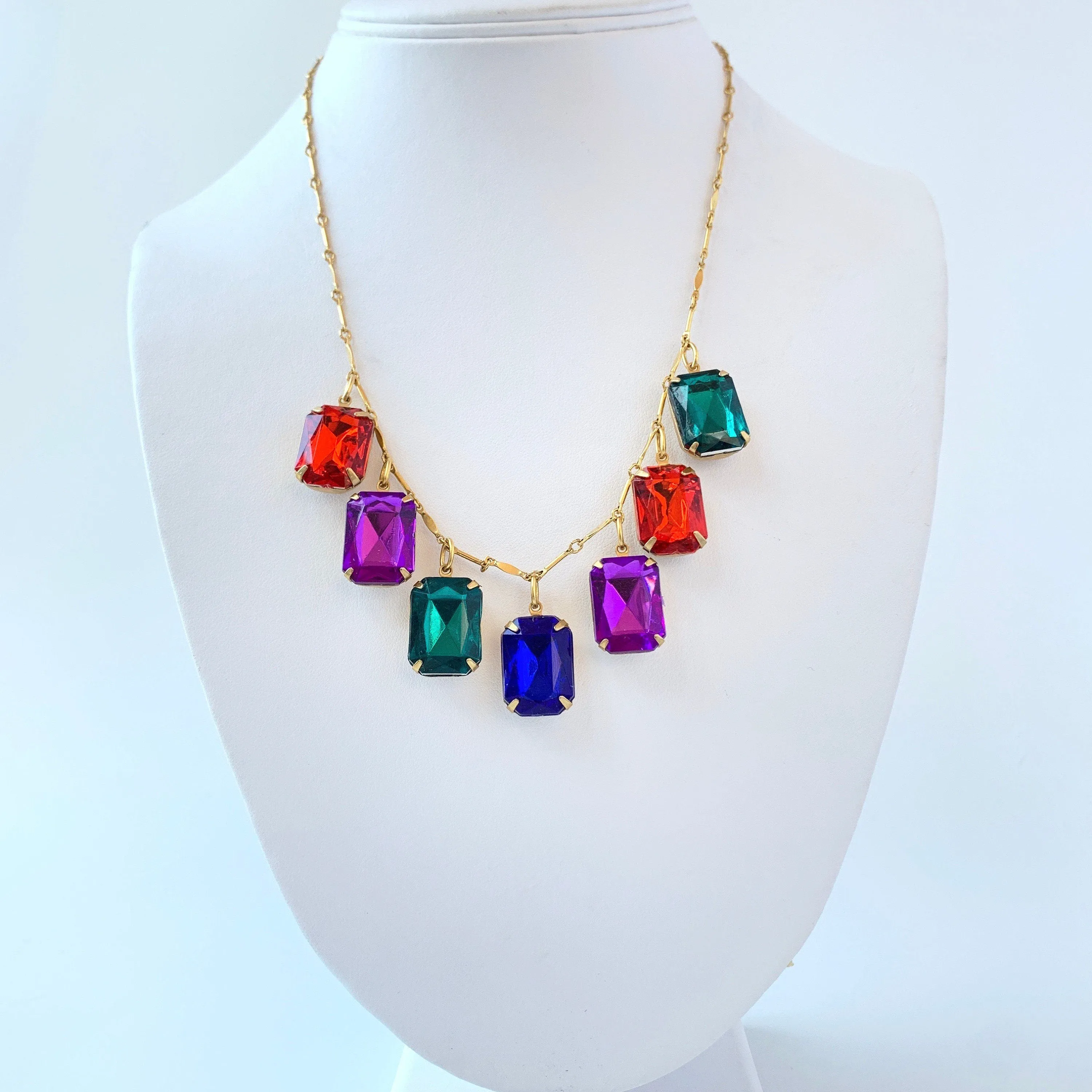 Emerald Cut Rhinestone Charm Statement Necklace