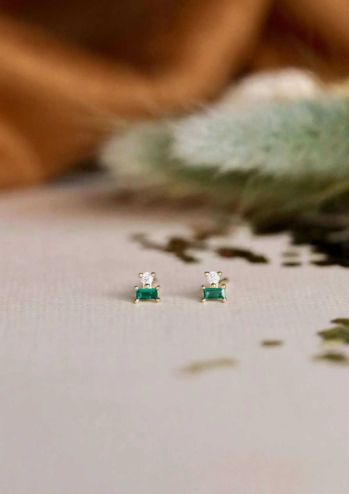 Emerald CZ Double Stack Post Earrings