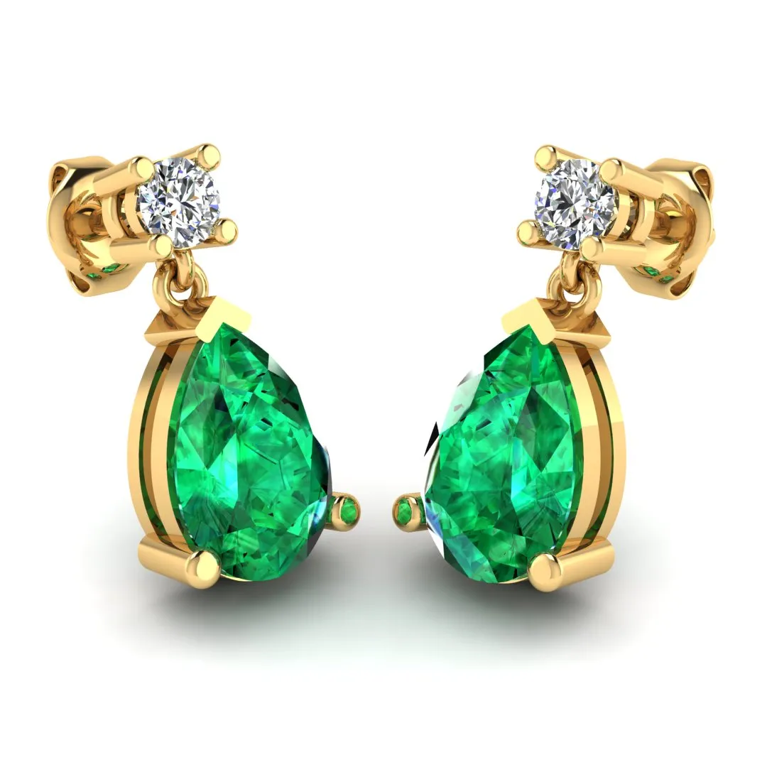 Emerald Gem Pear Shape Natural Diamond Drop Earrings EDPSE