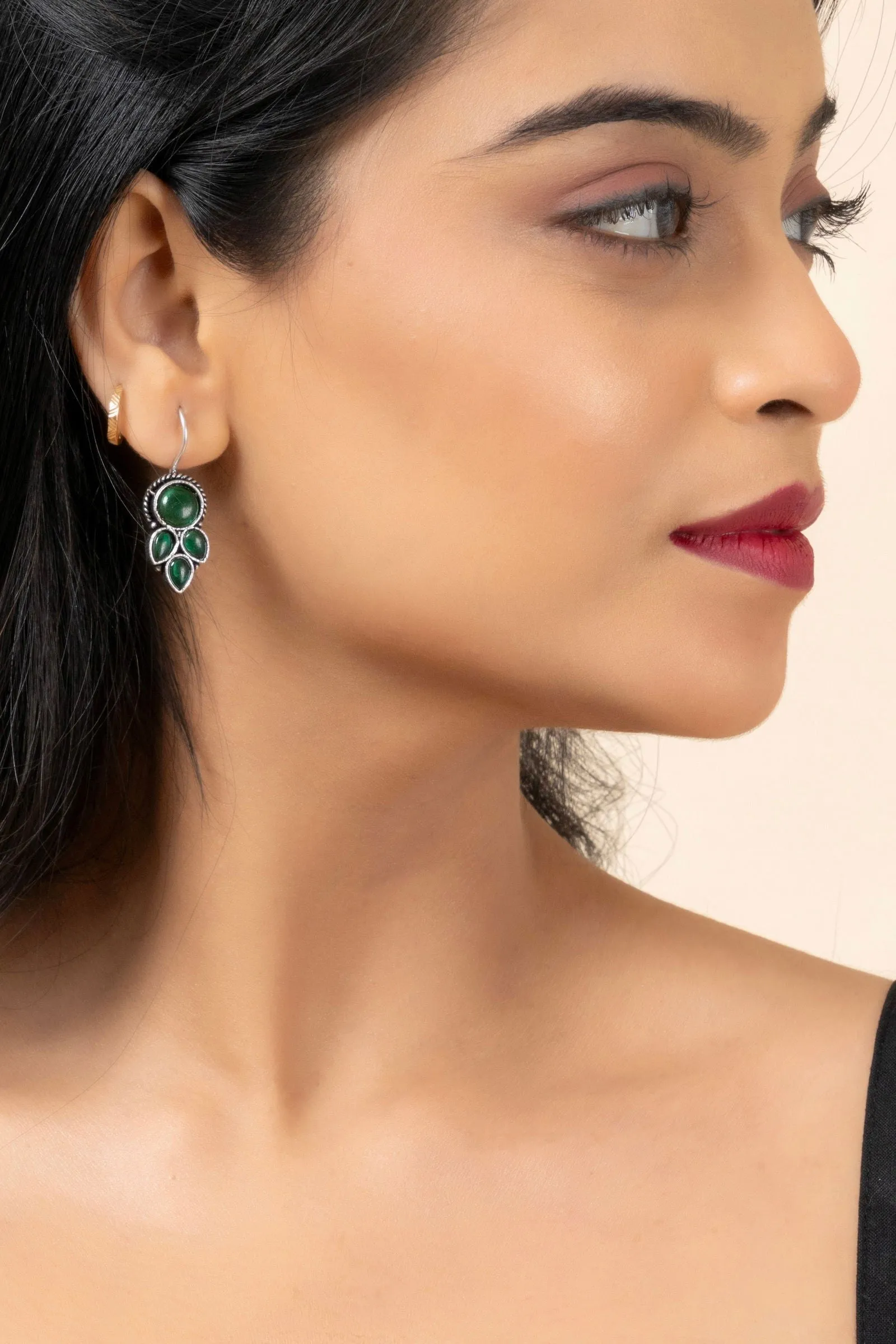 Emerald Green Oxidized Silver Dangle Earrings - Unique Designer Jewelry for Every Occasion