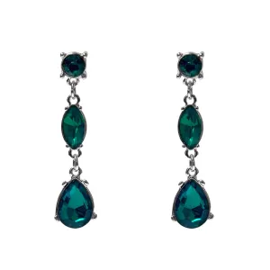 Emerald Green Silver Drop Clip Vintage Look Earrings