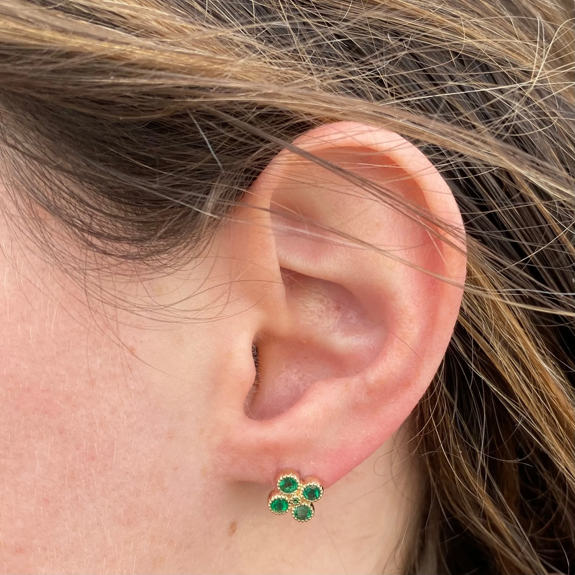 Emerald Quad Milgrain Earrings