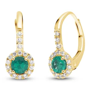 Emerald Round Leverback Earrings - YG