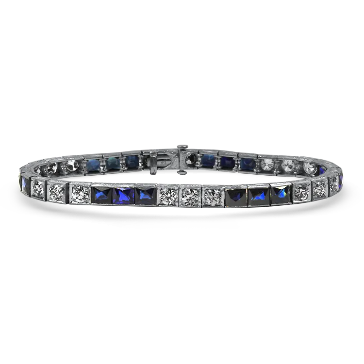 Estate Platinum Diamond & Sapphire Line Bracelet