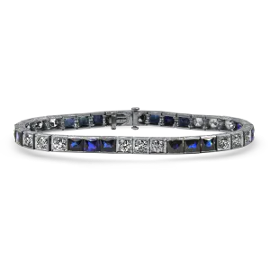 Estate Platinum Diamond & Sapphire Line Bracelet