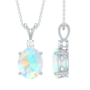 Ethiopian Opal Solitaire Minimal Pendant Necklace with Diamond