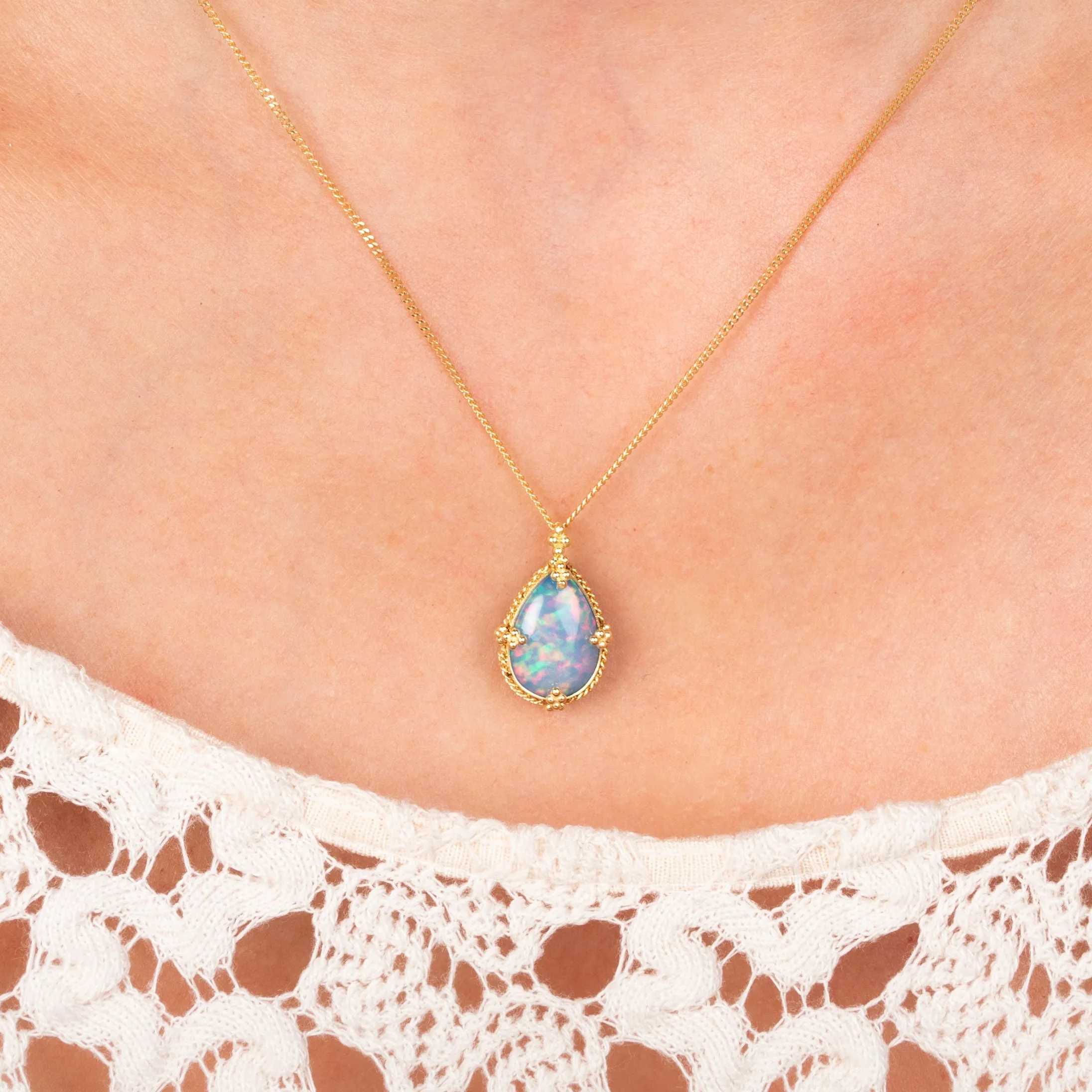 Ethiopian Opal Teardrop Necklace