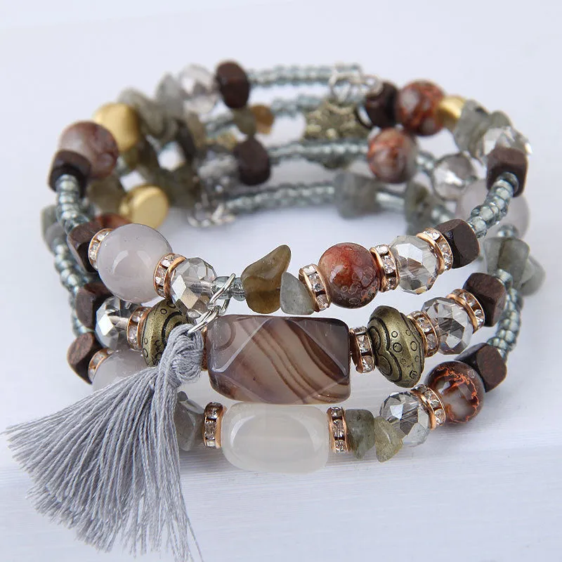 European And American Big-Name Women'S Bracelet Retro Crystal Agate Beaded Multi-Layer Winding Bracelet Bracelet