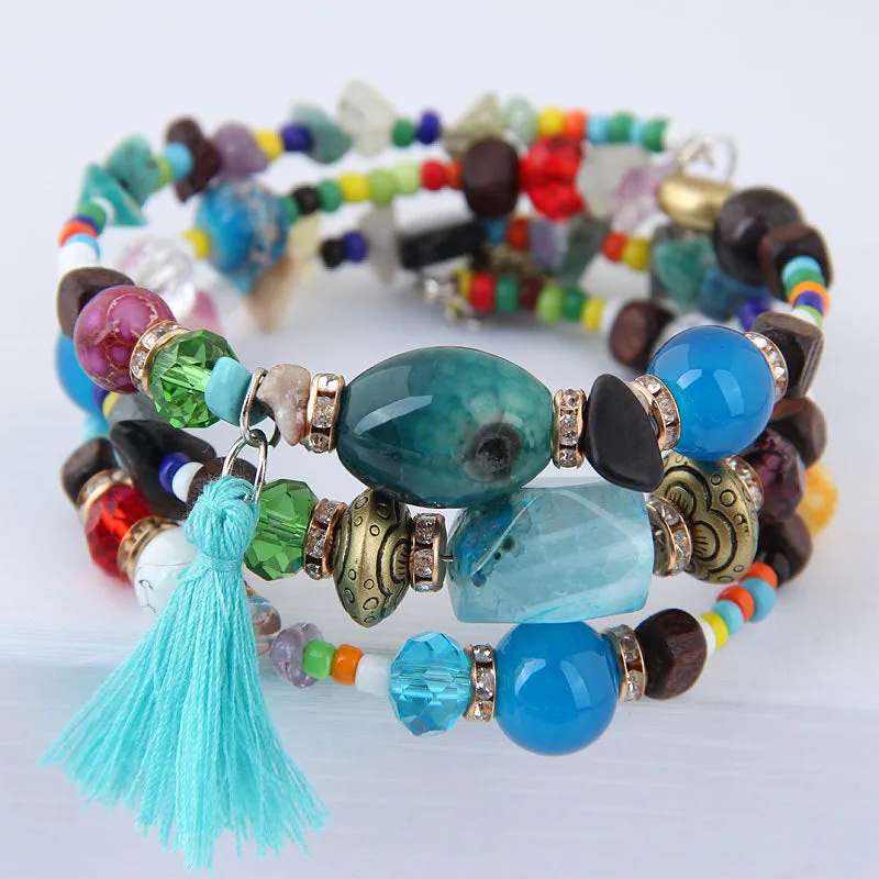 European And American Big-Name Women'S Bracelet Retro Crystal Agate Beaded Multi-Layer Winding Bracelet Bracelet