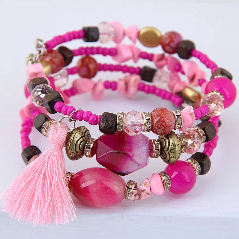 European And American Big-Name Women'S Bracelet Retro Crystal Agate Beaded Multi-Layer Winding Bracelet Bracelet