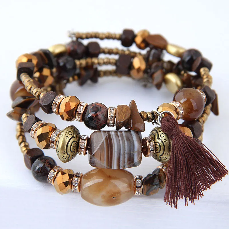 European And American Big-Name Women'S Bracelet Retro Crystal Agate Beaded Multi-Layer Winding Bracelet Bracelet