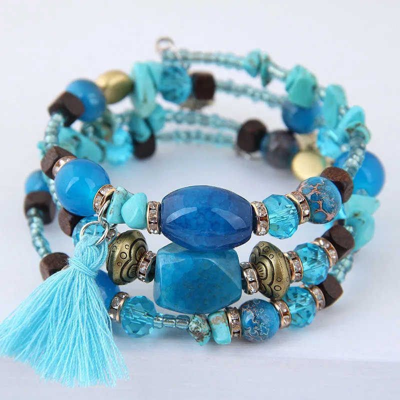 European And American Big-Name Women'S Bracelet Retro Crystal Agate Beaded Multi-Layer Winding Bracelet Bracelet