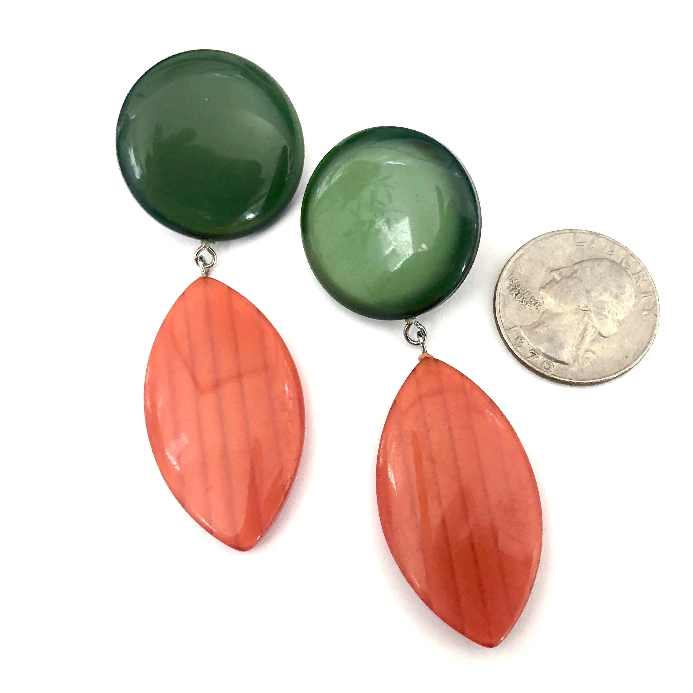 Evergreen & Rust Orange Drop Statement Earrings