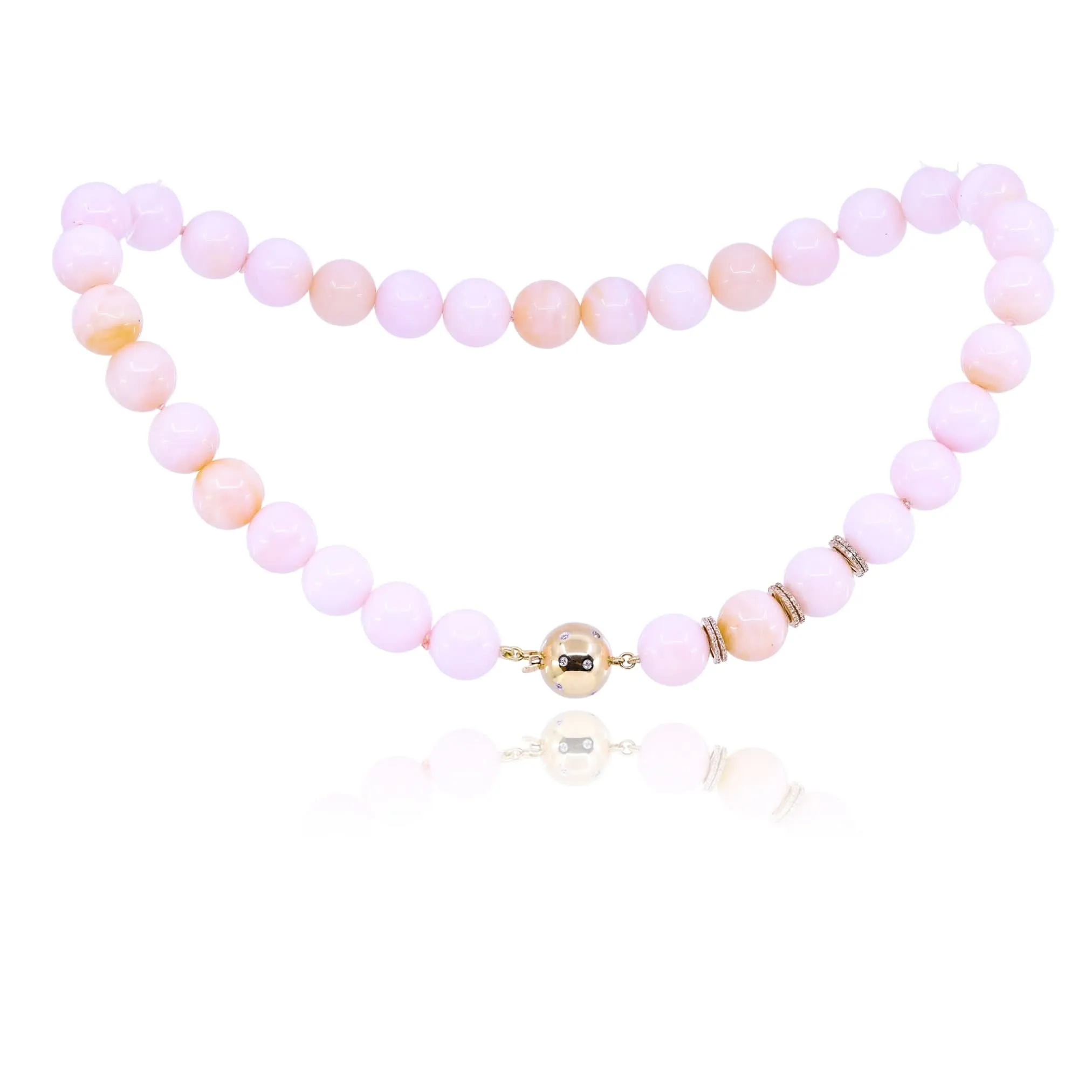 EXCLUSIVELY NINA 14K YELLOW GOLD PINK OPAL AND DIAMOND NECKLACE