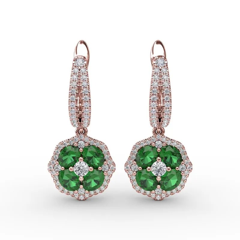 FANA Emerald and Diamond Cluster Drop Earrings ER1576E