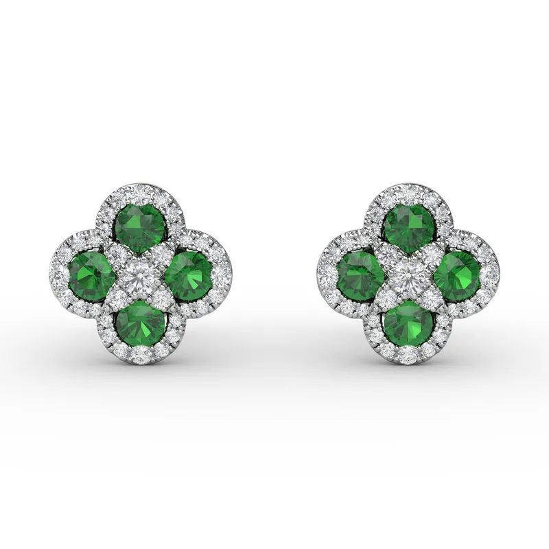 FANA Emerald and Diamond Cluster Studs ER1643E