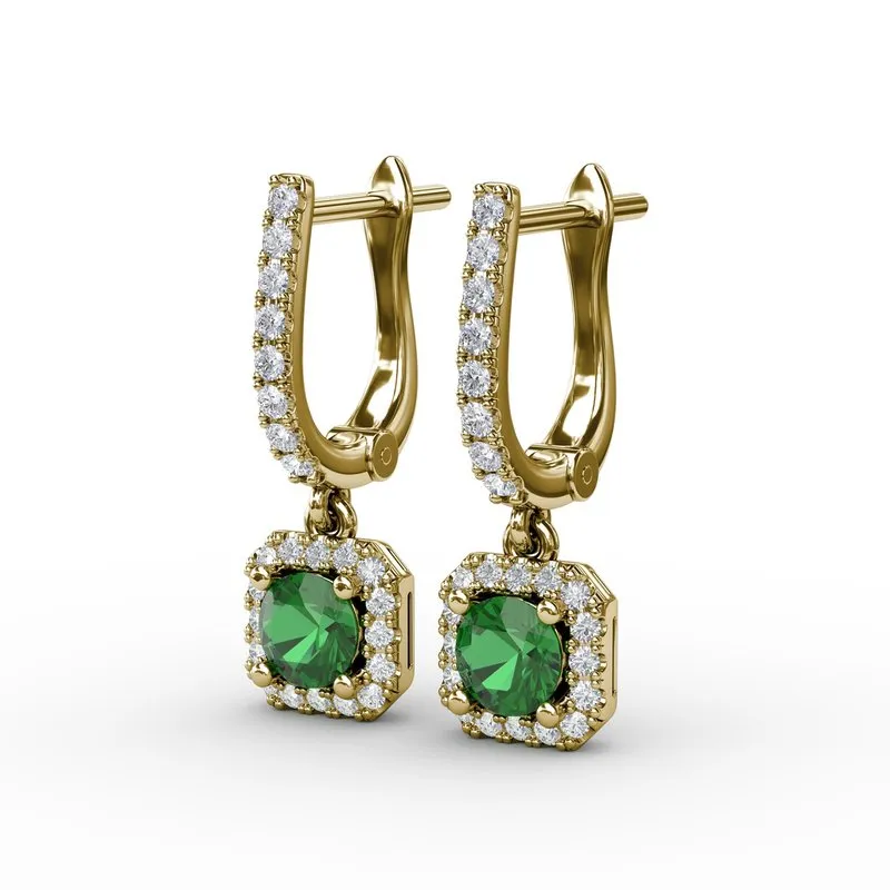 FANA Emerald and Diamond Cushion Cut Drop Earrings ER1641E