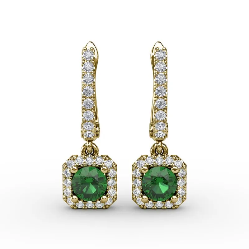 FANA Emerald and Diamond Cushion Cut Drop Earrings ER1641E