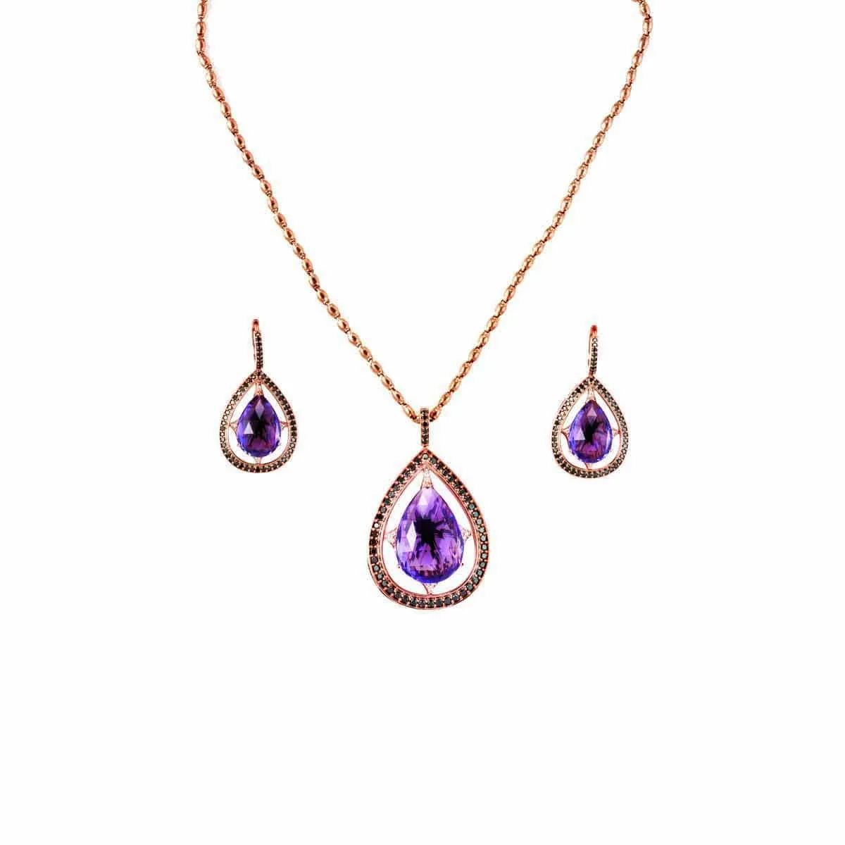 Favored - Amethyst Necklace and  Earrings Set - Red Gold®