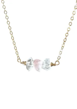 Feminine Crystal Necklace- Herkimer Diamond - Rose Quartz- Clear Quartz