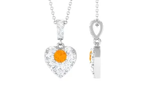 Fire Opal and Moissanite Heart Pendant Necklace