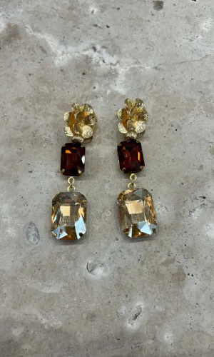 Fleur Champagne Amber Two Drop Earrings