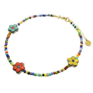 Flower Charms Balagan Glass Bead Choker