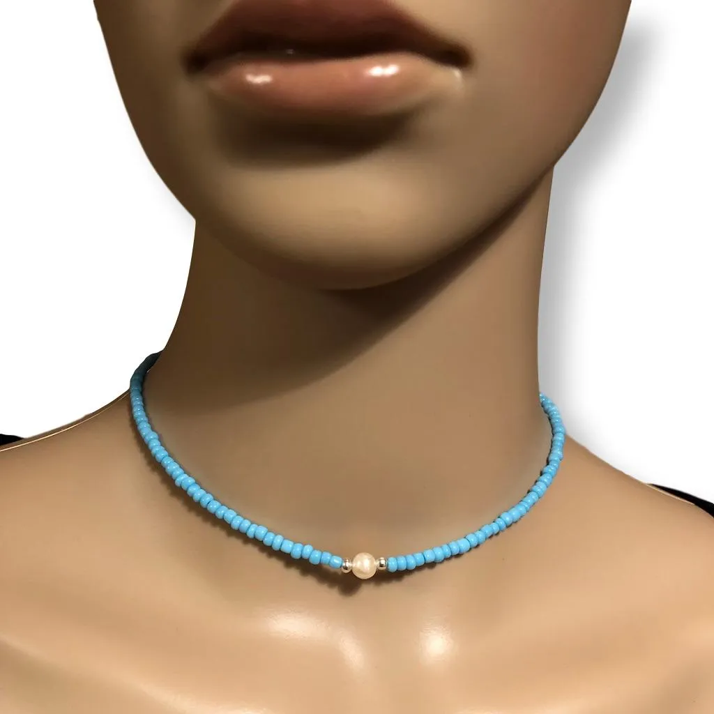 Freshwater Pearl Turquoise Bead Choker